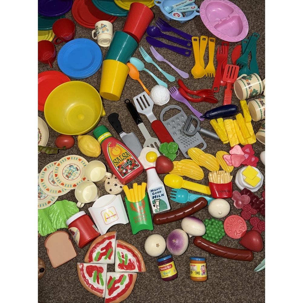 Huge Vintage Play Food Lot Play Kitchen Accessories Bowls Plates Food Mixed Lot - Picture 3 of 15